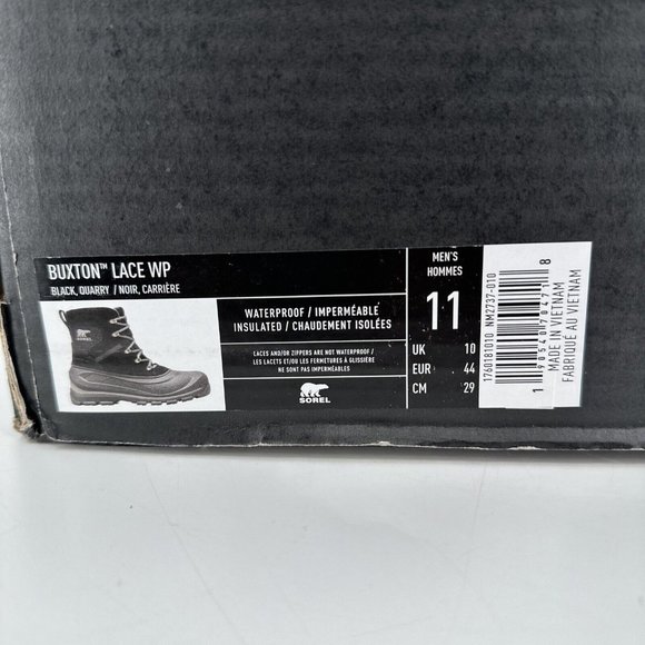 Sorel Men's Boots Buxton Black Quarry Waterproof Insulated Size US 11 EU 44 NEW - Picture 2 of 16